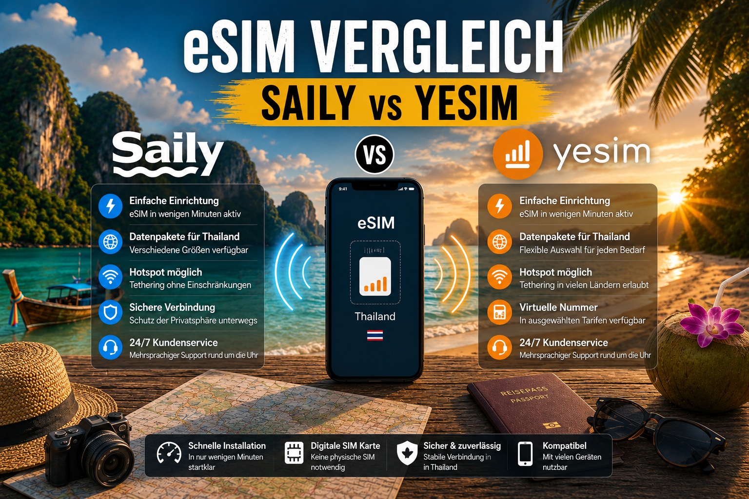 Internet in Thailand: Der ultimative eSIM-Vergleich für Khao Lak (Saily vs. Yesim)